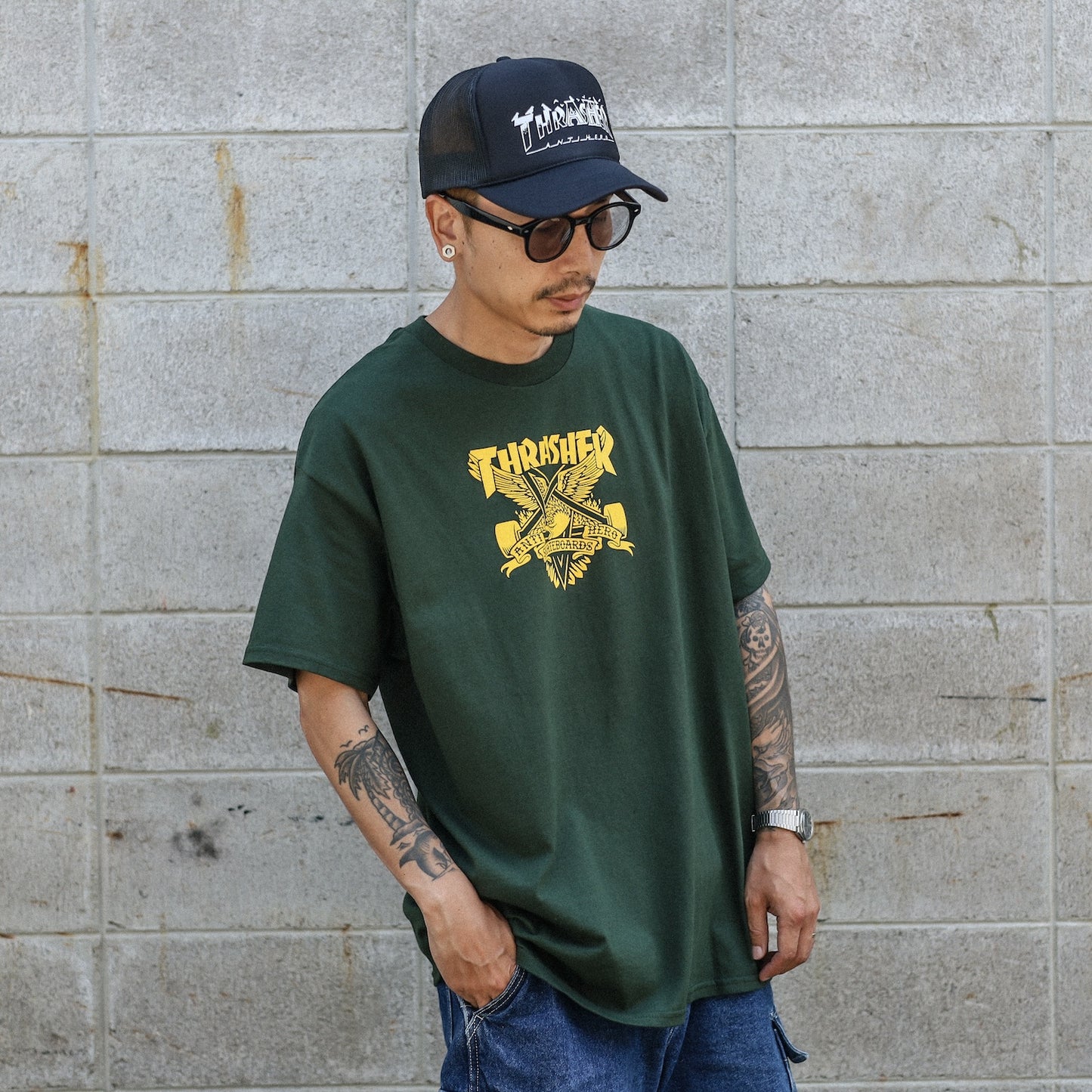 THRASHER X ANTIHERO / EAGLEGRAM TEE (FOREST GREEN)