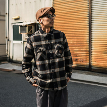 BRIXTON / BOWERY HEAVY WEIGHT FLANNEL (BLACK/CREAM)