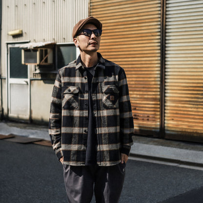 BRIXTON / BOWERY HEAVY WEIGHT FLANNEL (BLACK/CREAM)