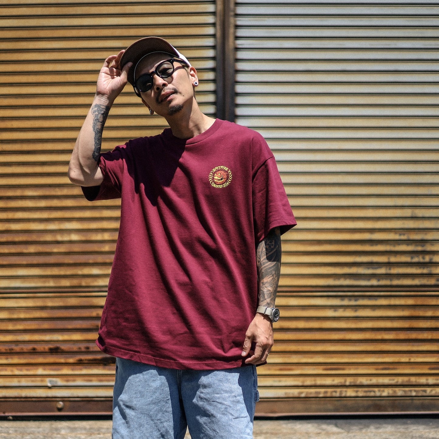 SPITFIRE X GRIMPLE STIX / FLYING GRIMPLE TEE (BURGUNDY)