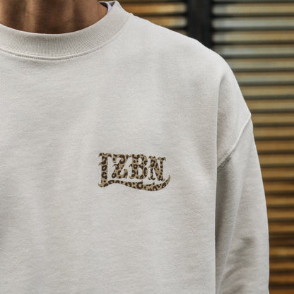 LZBN / MONO LEOPARD LZBN LOGO LIGHTWEIGHT CREWNECK SWEAT (GREIGE)