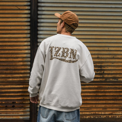 LZBN / MONO LEOPARD LZBN LOGO LIGHTWEIGHT CREWNECK SWEAT (GREIGE)