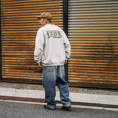 LZBN / MONO LEOPARD LZBN LOGO LIGHTWEIGHT CREWNECK SWEAT (GREIGE)