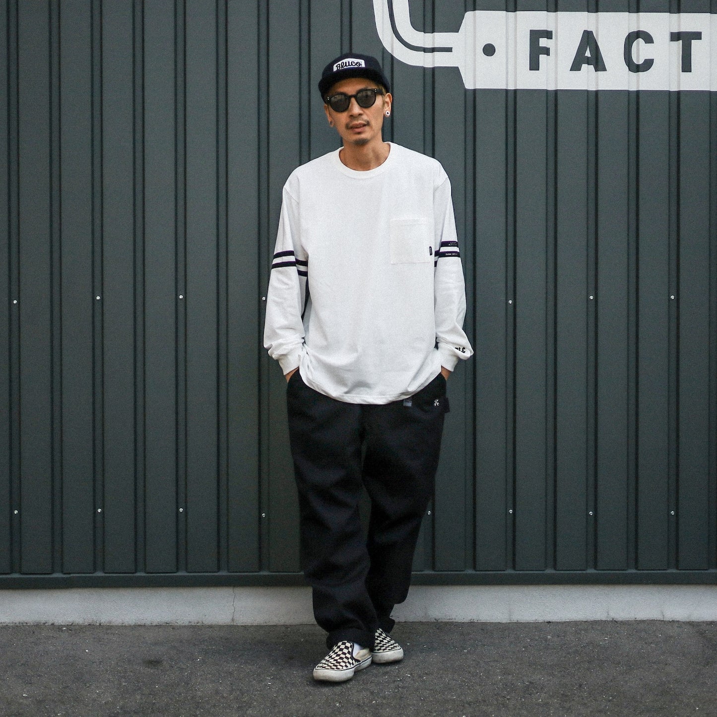 BLUCO / DRY COTTON POCKET L/S TEE -LINE- (WHITE)