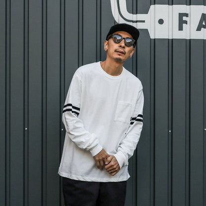 BLUCO / DRY COTTON POCKET L/S TEE -LINE- (WHITE)