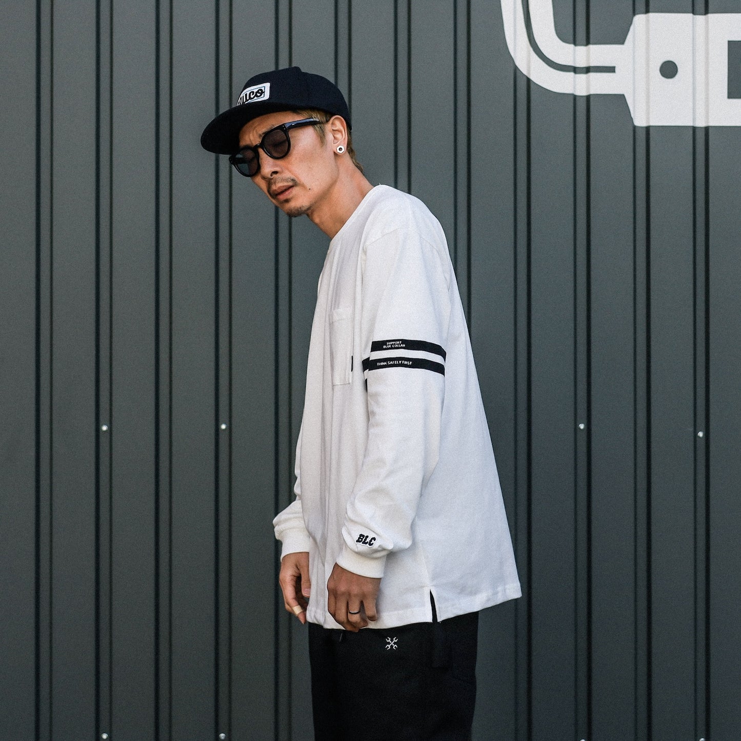 BLUCO / DRY COTTON POCKET L/S TEE -LINE- (WHITE)