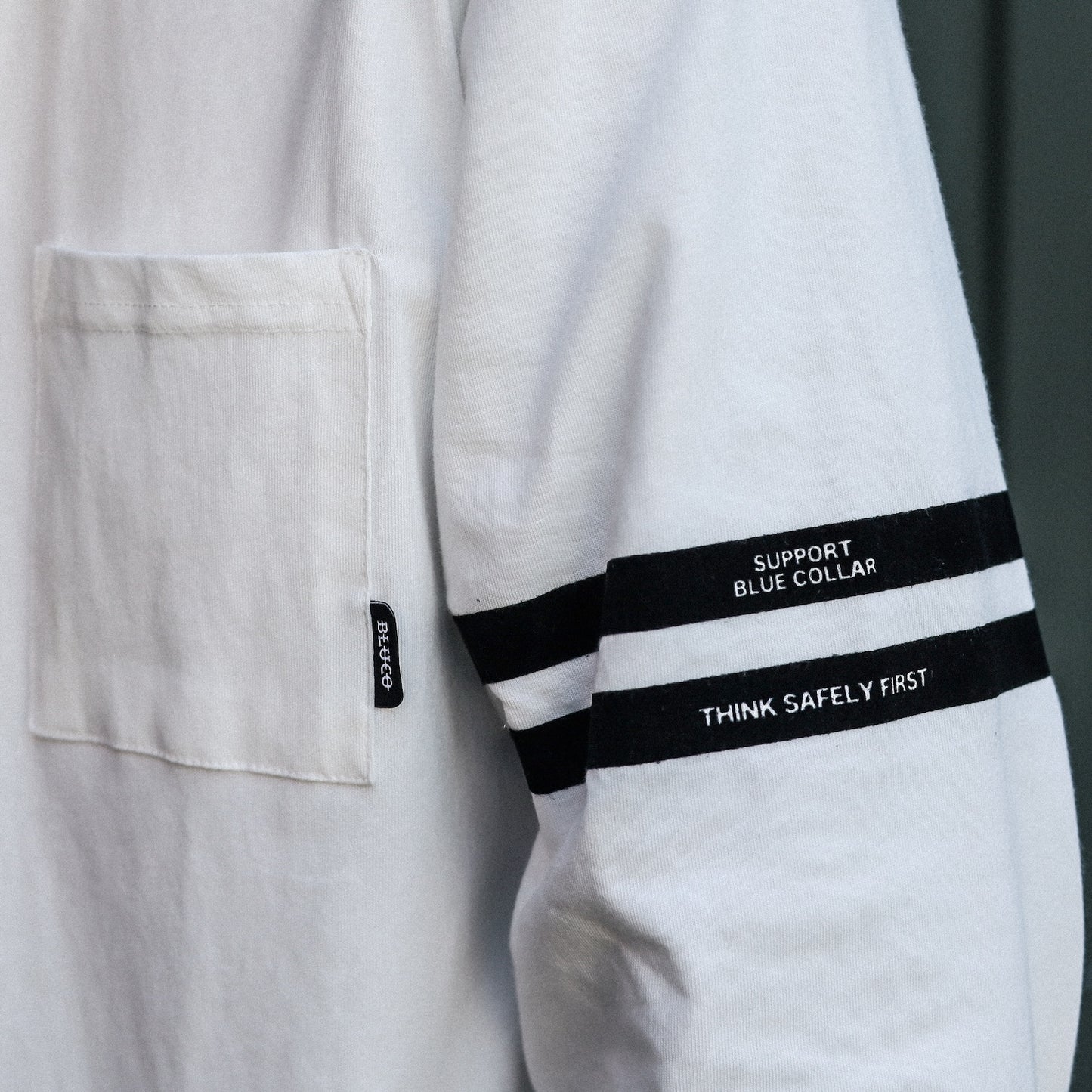 BLUCO / DRY COTTON POCKET L/S TEE -LINE- (WHITE)