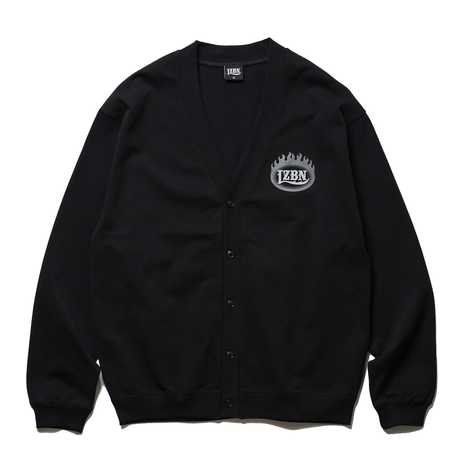 LZBN / FLAME OVAL LOGO JERSEY CARDIGAN (BLACK) – Feelin'
