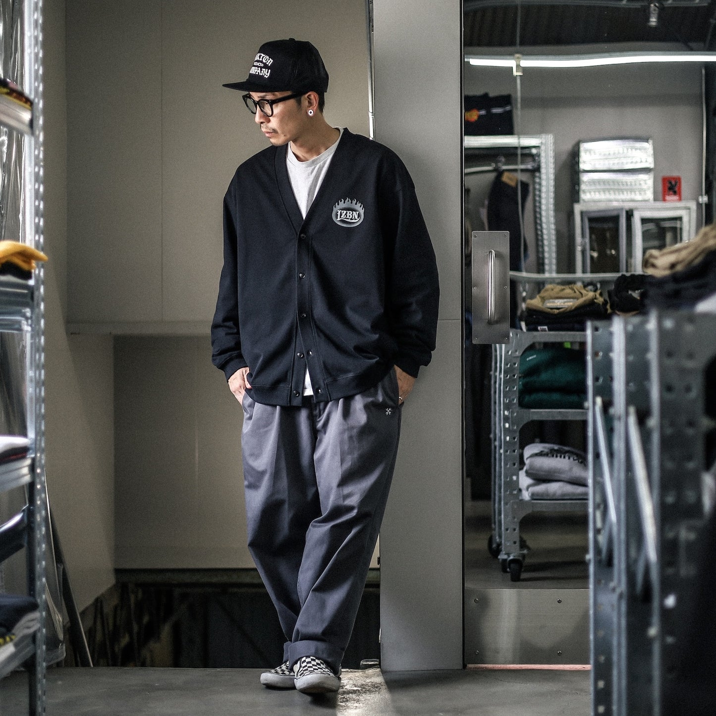 LZBN / FLAME OVAL LOGO JERSEY CARDIGAN (BLACK)
