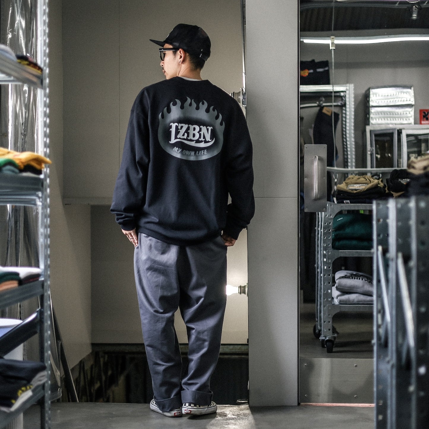 LZBN / FLAME OVAL LOGO JERSEY CARDIGAN (BLACK)