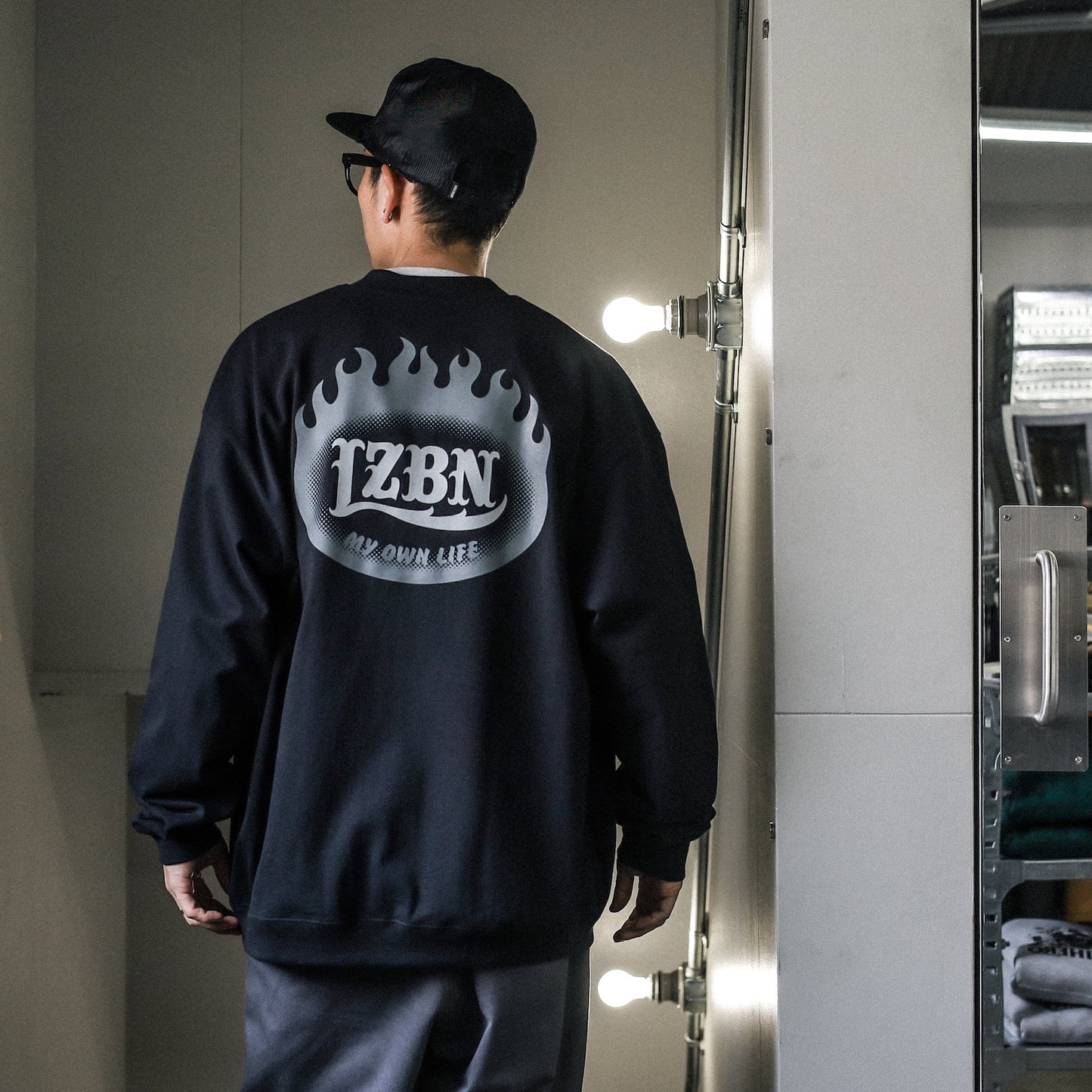 LZBN / FLAME OVAL LOGO JERSEY CARDIGAN (BLACK)
