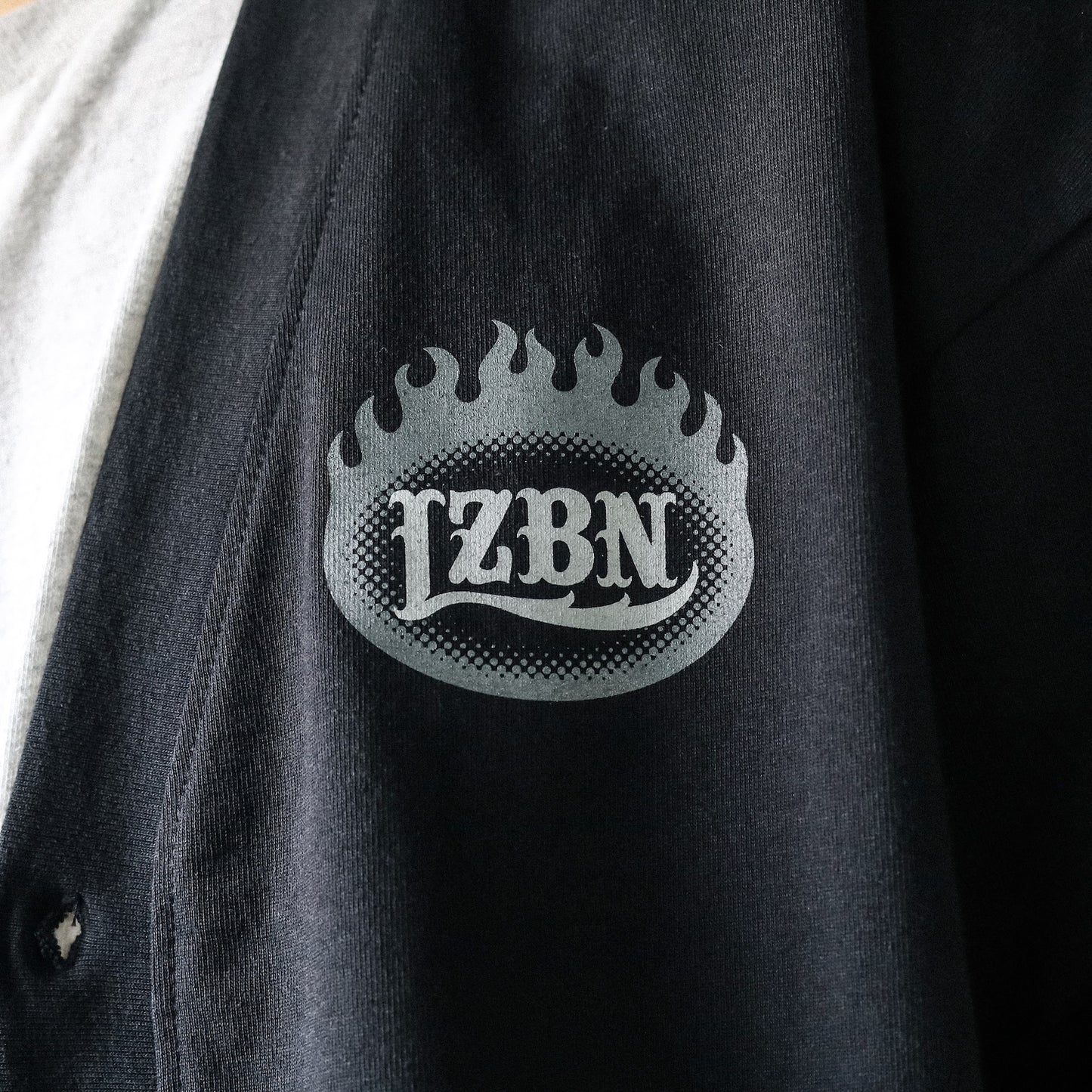 LZBN / FLAME OVAL LOGO JERSEY CARDIGAN (BLACK)