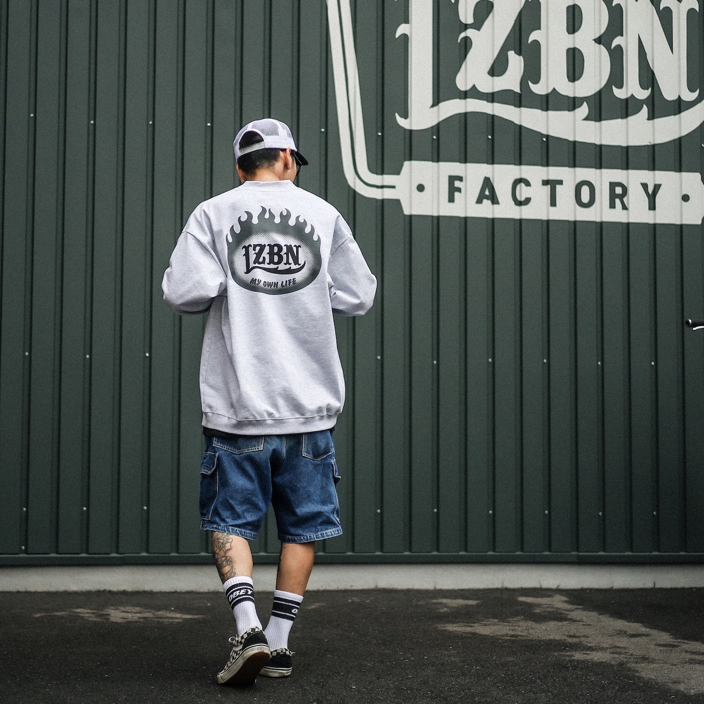 LZBN / FLAME OVAL LOGO JERSEY CARDIGAN (ASH)