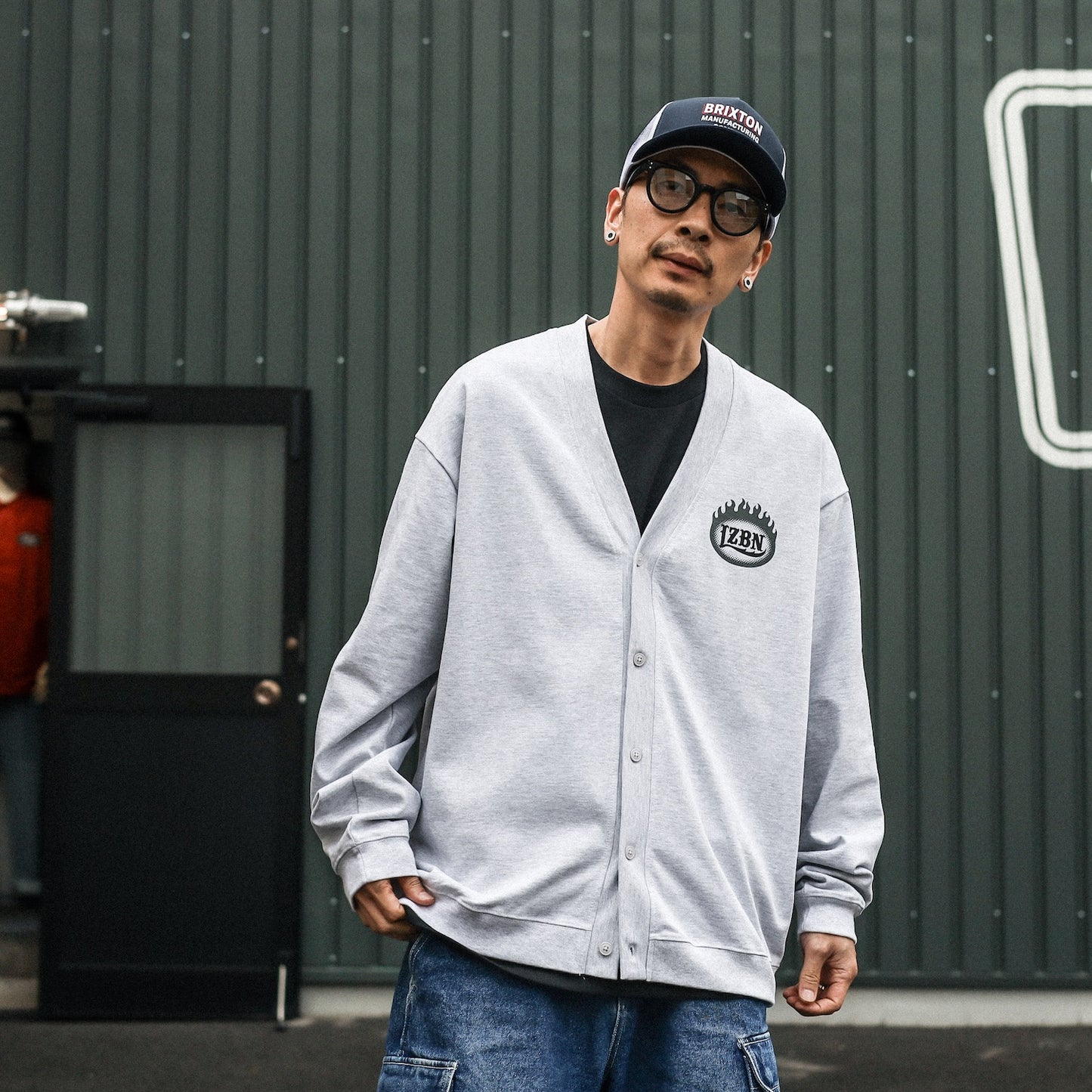 LZBN / FLAME OVAL LOGO JERSEY CARDIGAN (ASH)