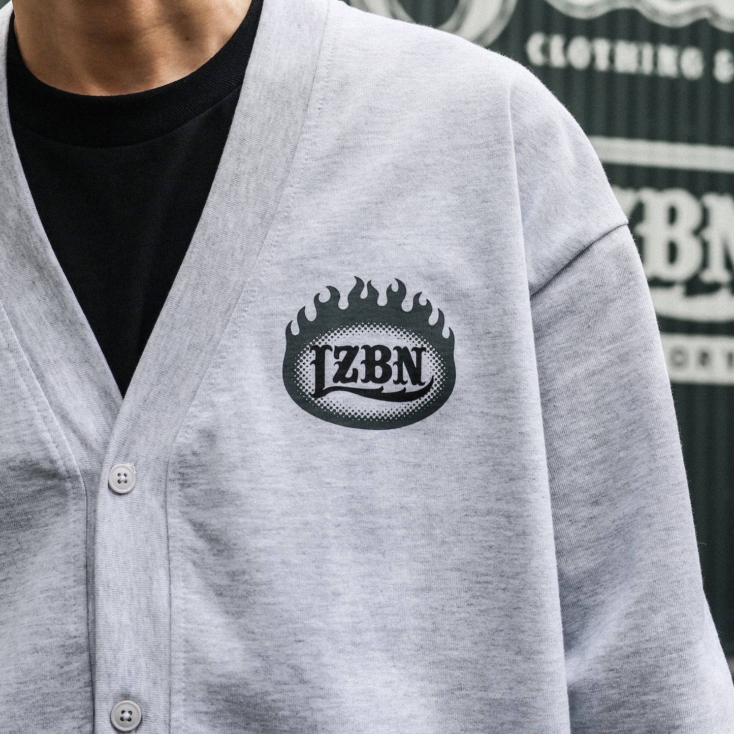 LZBN / FLAME OVAL LOGO JERSEY CARDIGAN (ASH)
