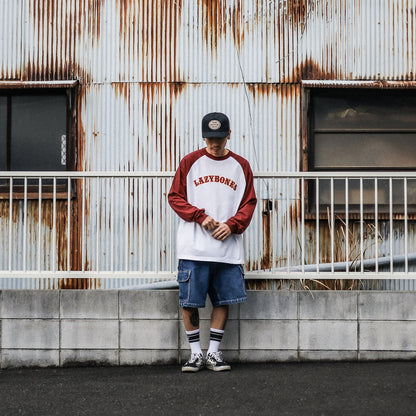 LZBN / ARCH LOGO RAGLAN L/S TEE (WHITE/BURGUNDY)