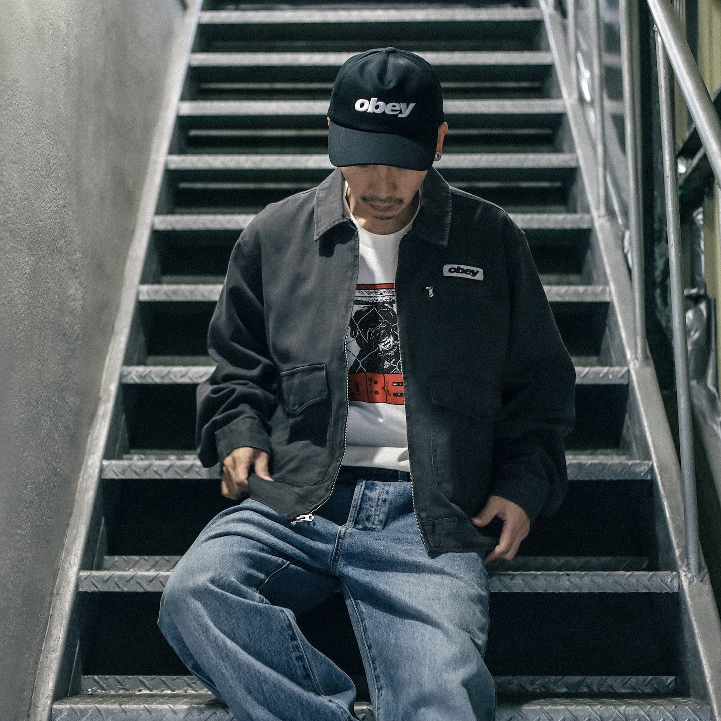 OBEY / OBEY WALTER WORK JACKET (BLACK FADED WASH)