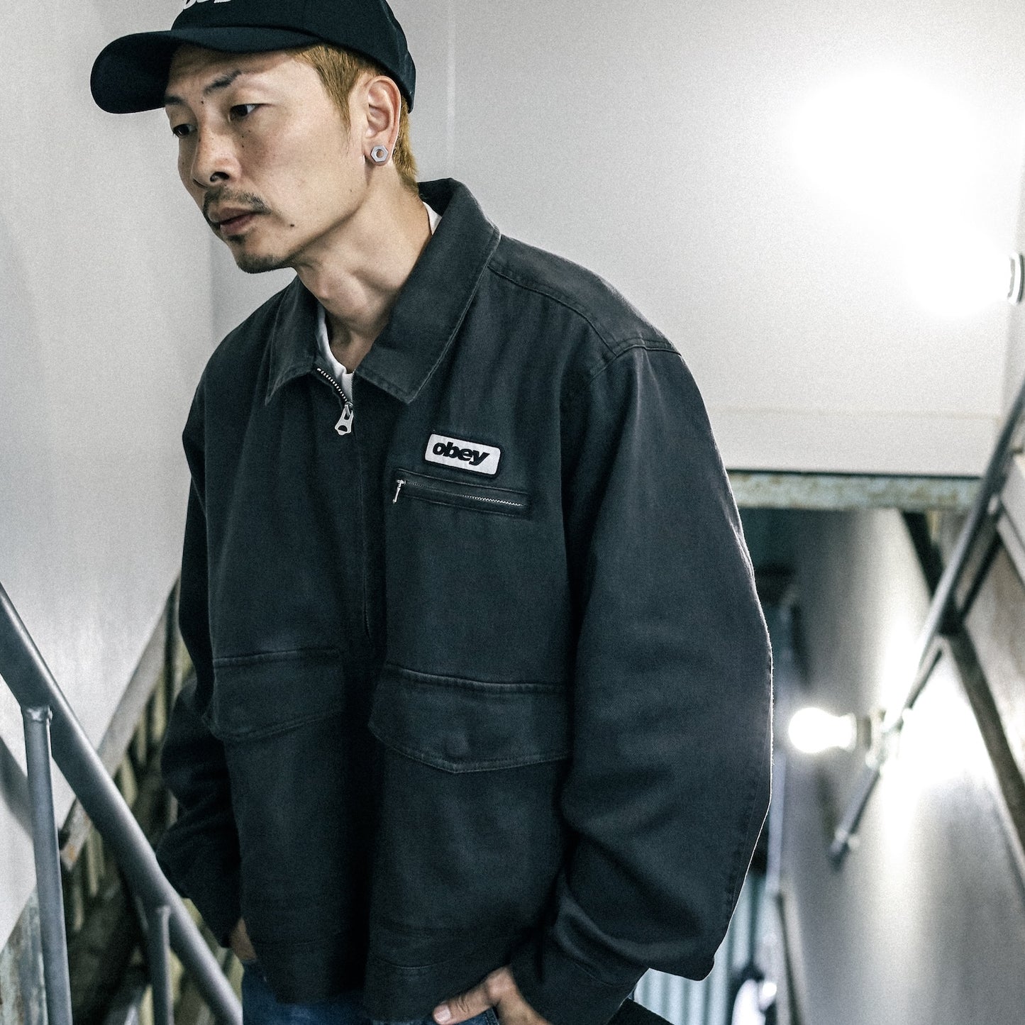 OBEY / OBEY WALTER WORK JACKET (BLACK FADED WASH)