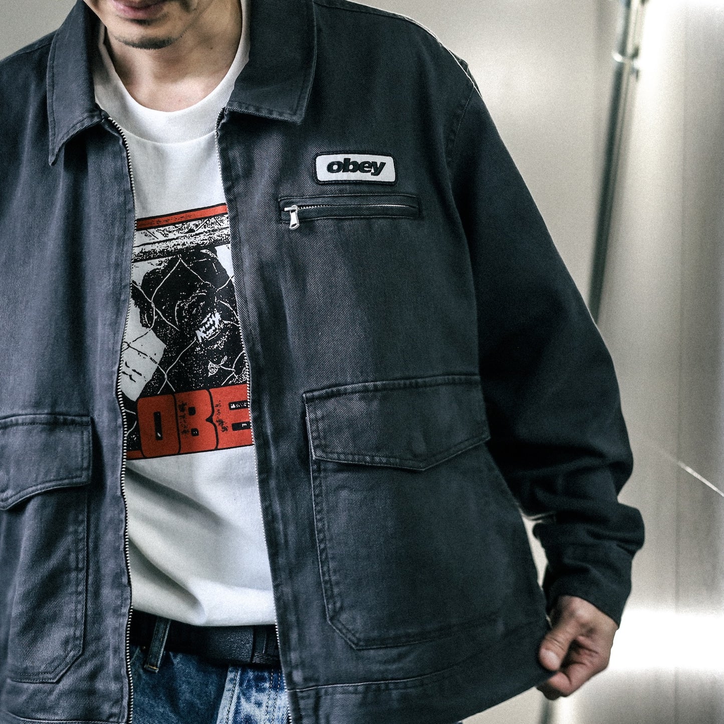 OBEY / OBEY WALTER WORK JACKET (BLACK FADED WASH)