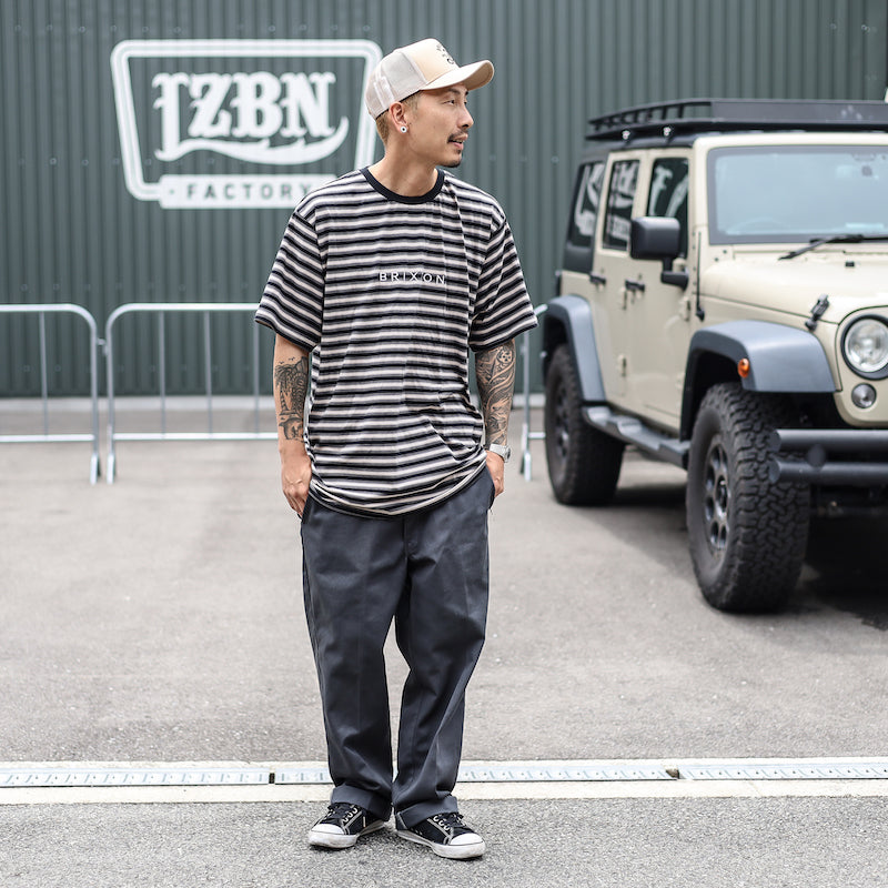 BRIXTON / HILT ALPHA LINE S/S KNIT (BLACK/CHARCOAL/BEIGE)