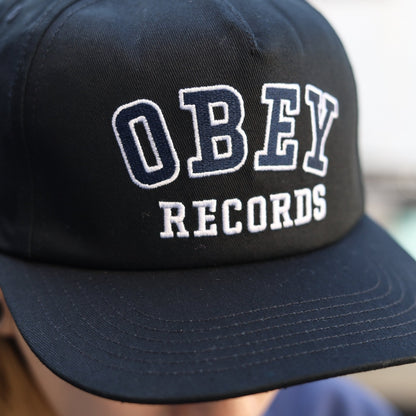 OBEY / OBEY RECORDS 5 PANEL SNAPBACK CAP (BLACK)