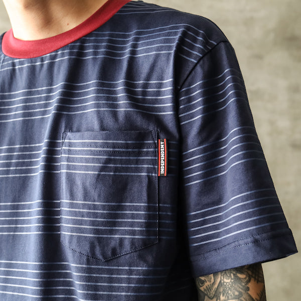 INDEPENDENT / HACHURE POCKET TEE (NAVY STRIPE)