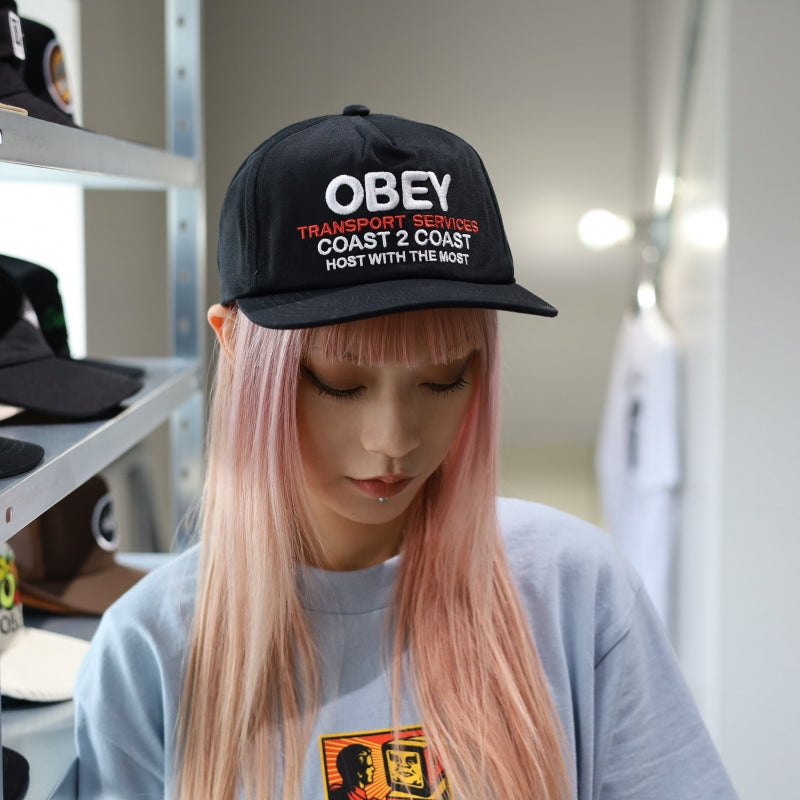 OBEY / OBEY TRANSPORT 5 PANEL SNAPBACK CAP (BLACK)