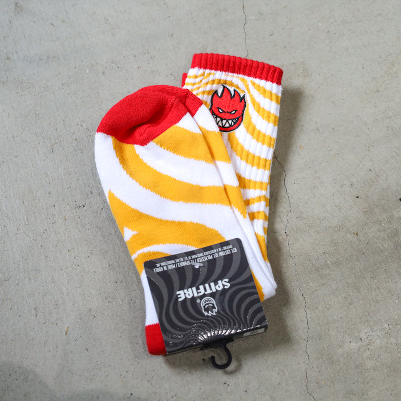 SPITFIRE / BIGHEAD FILL EMB SWIRL SOCKS (WHITE/GOLD/RED)