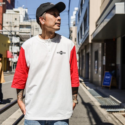 INDEPENDENT / O.G.B.C. 3/4 SLEEVE HENLEY TEE (OFF WHITE/RED)