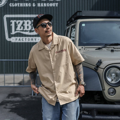 KOM×LZBN / GF OPEN COLLAR S/S SHIRT (BEIGE)