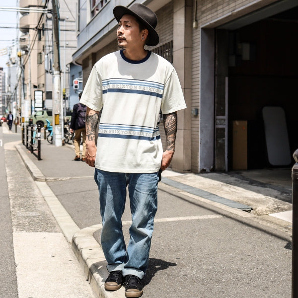 BRIXTON / HILT ALPHA LINE S/S KNIT (OFF WHITE/JOE BLUE)