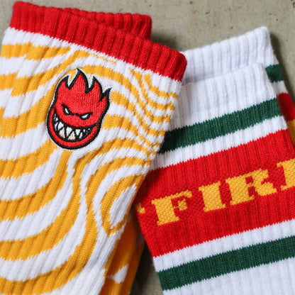 SPITFIRE / BIGHEAD FILL EMB SWIRL SOCKS (WHITE/GOLD/RED)