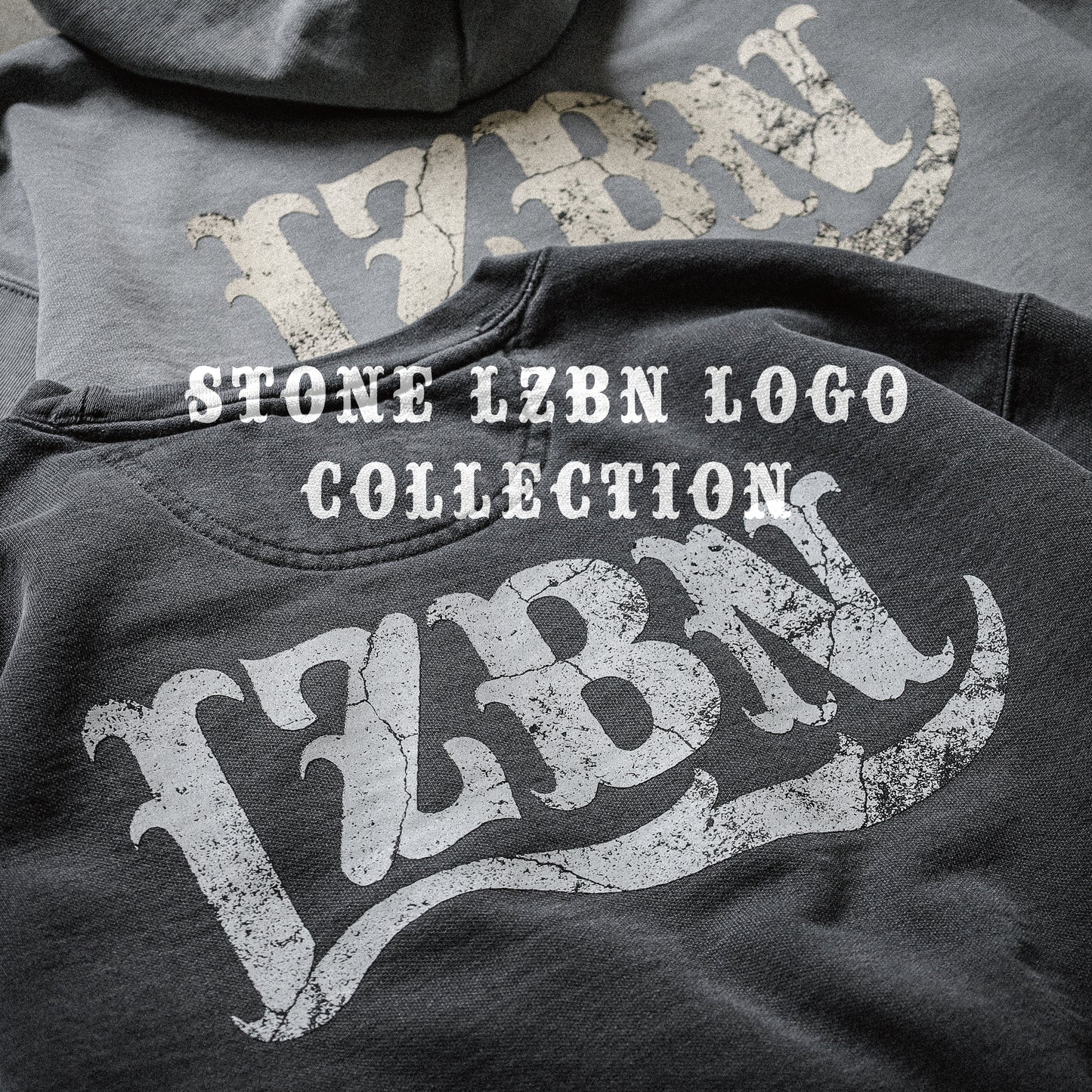 LZBN / STONE LZBN LOGO GARMENT DYED PULLOVER HOODIE (GREY)